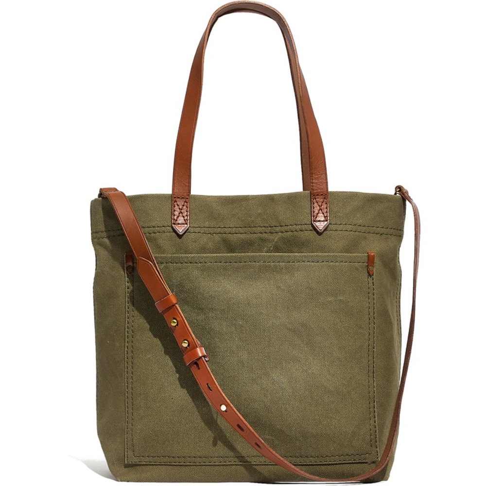 Madewell Olive Canvas Transport Tote with Brown Leather Straps